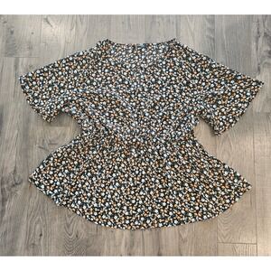 Women's sz14-16 BloomChic Floral Print V-Neck Cinched‎ Waist Peplum Blouse Fall